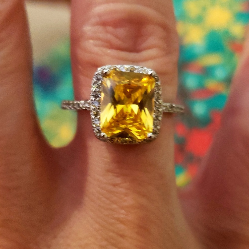 .925 white and yellow CZ ring Size 5